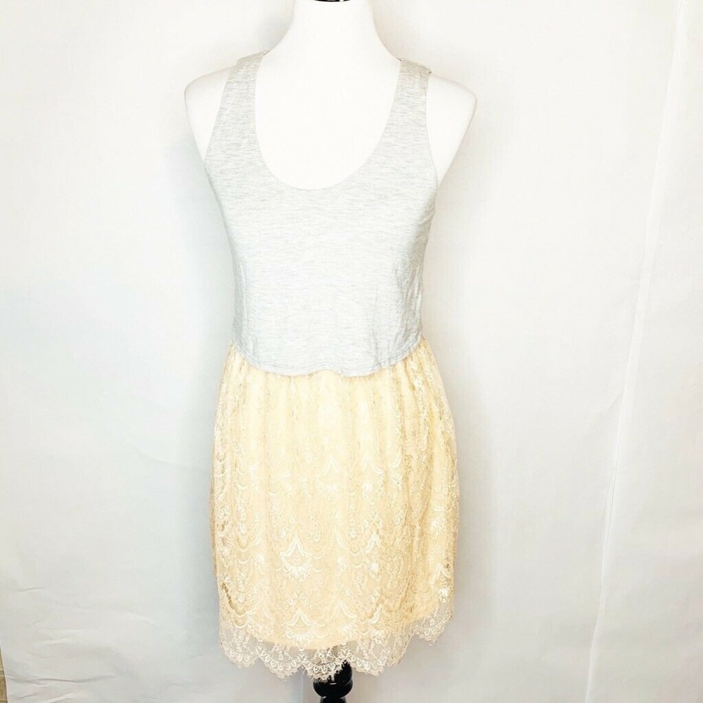 Wells Grace Womens Layered Tank Dress Gray Peach S